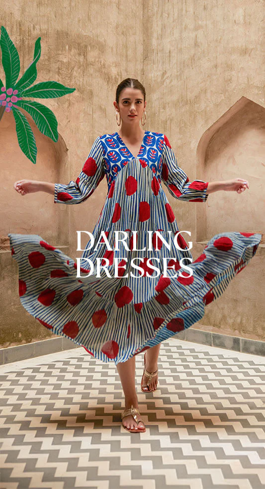 A model wearing a stylish, comfortable dress from the Darling Dresses collection.